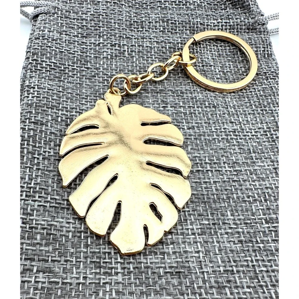 Monstera Palm Leaf Keychain Tropical Green Enamel‎ NEW Purse Charm